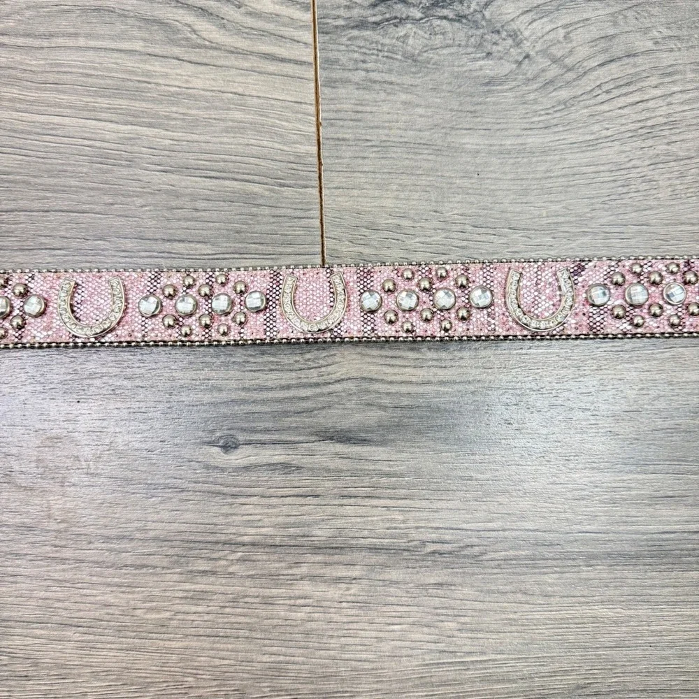Nocona Kids Pink Rhinestone Western Belt Horseshoe Glitter Bling Cowgirl‎ 24